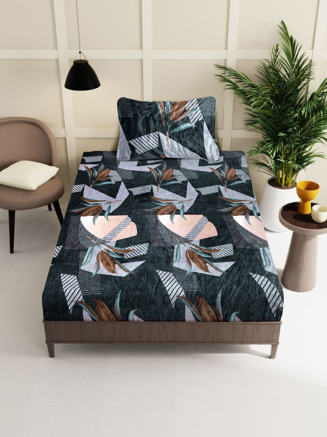 Klotthe Multi Floral Woolen Single Bed Sheet with Pillow Cover