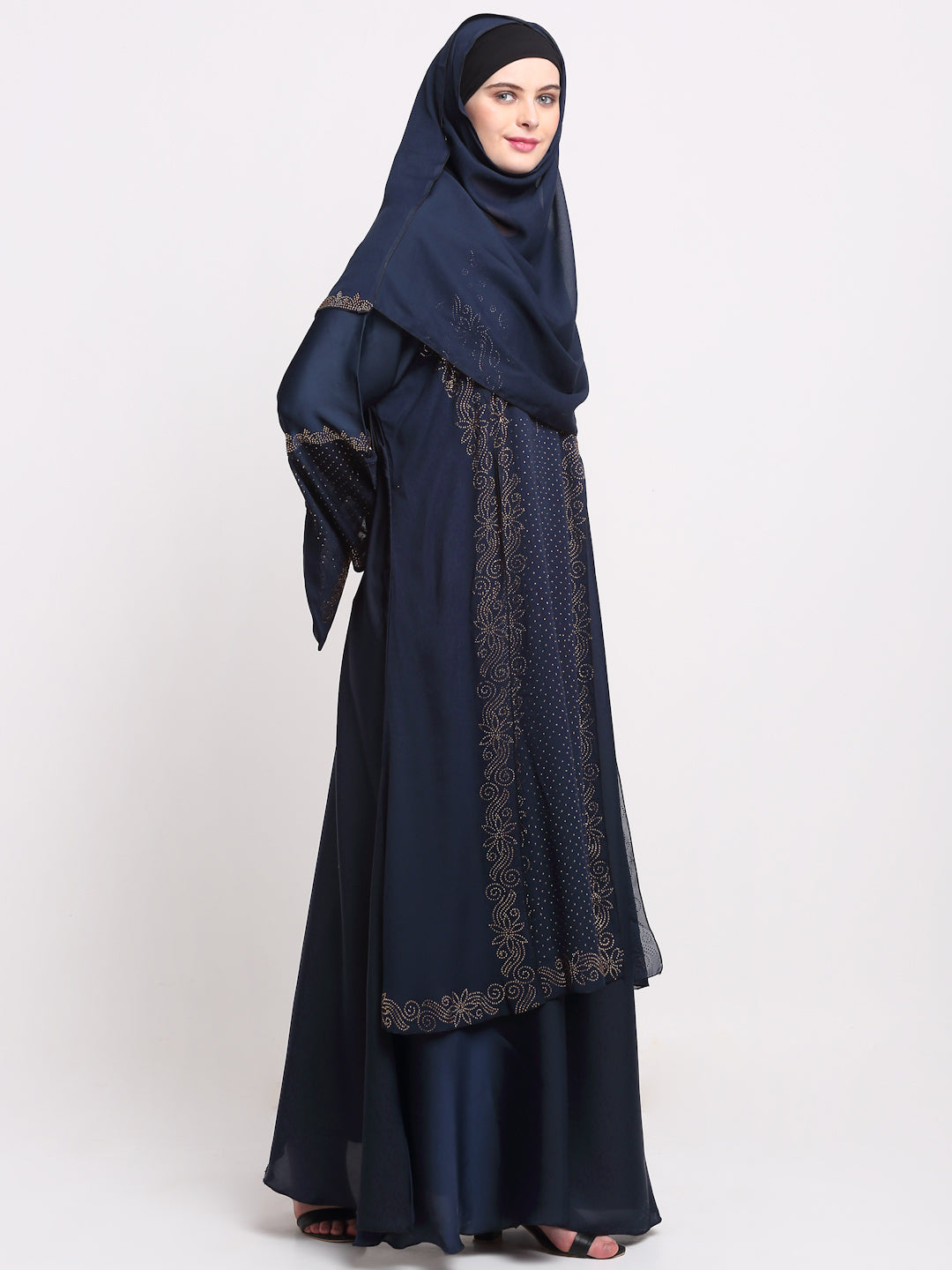 Klotthe Women Navy Blue Solid Burqa With Scarf