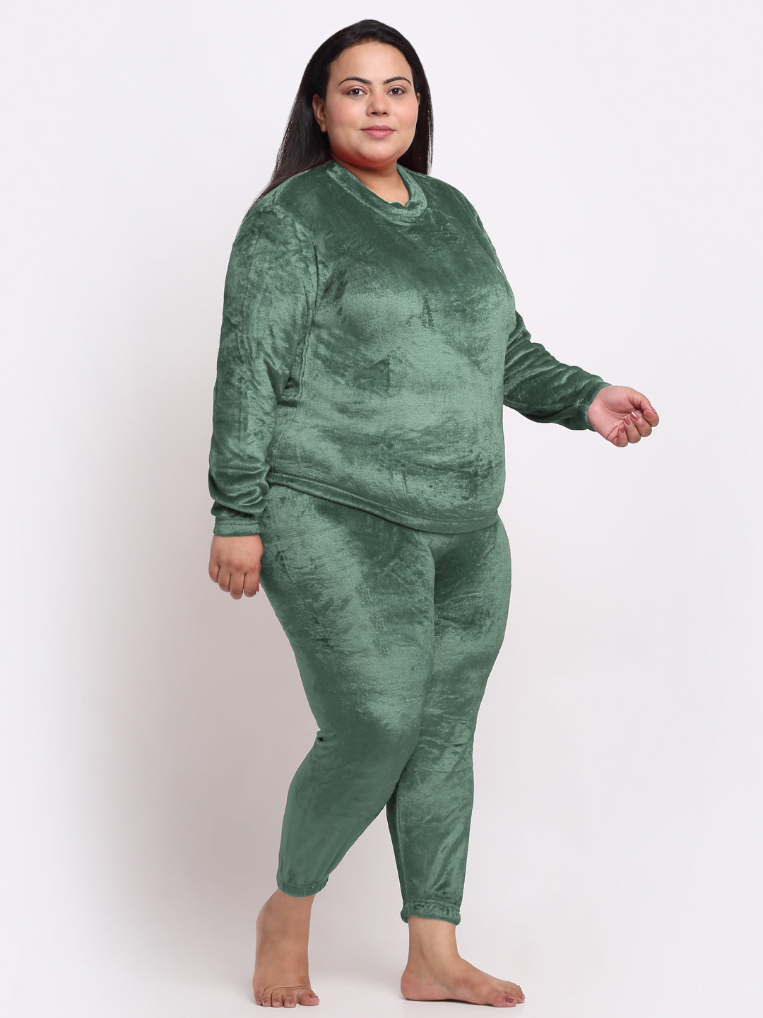 Klotthe Women Green Solid Wool Blend Night Suit