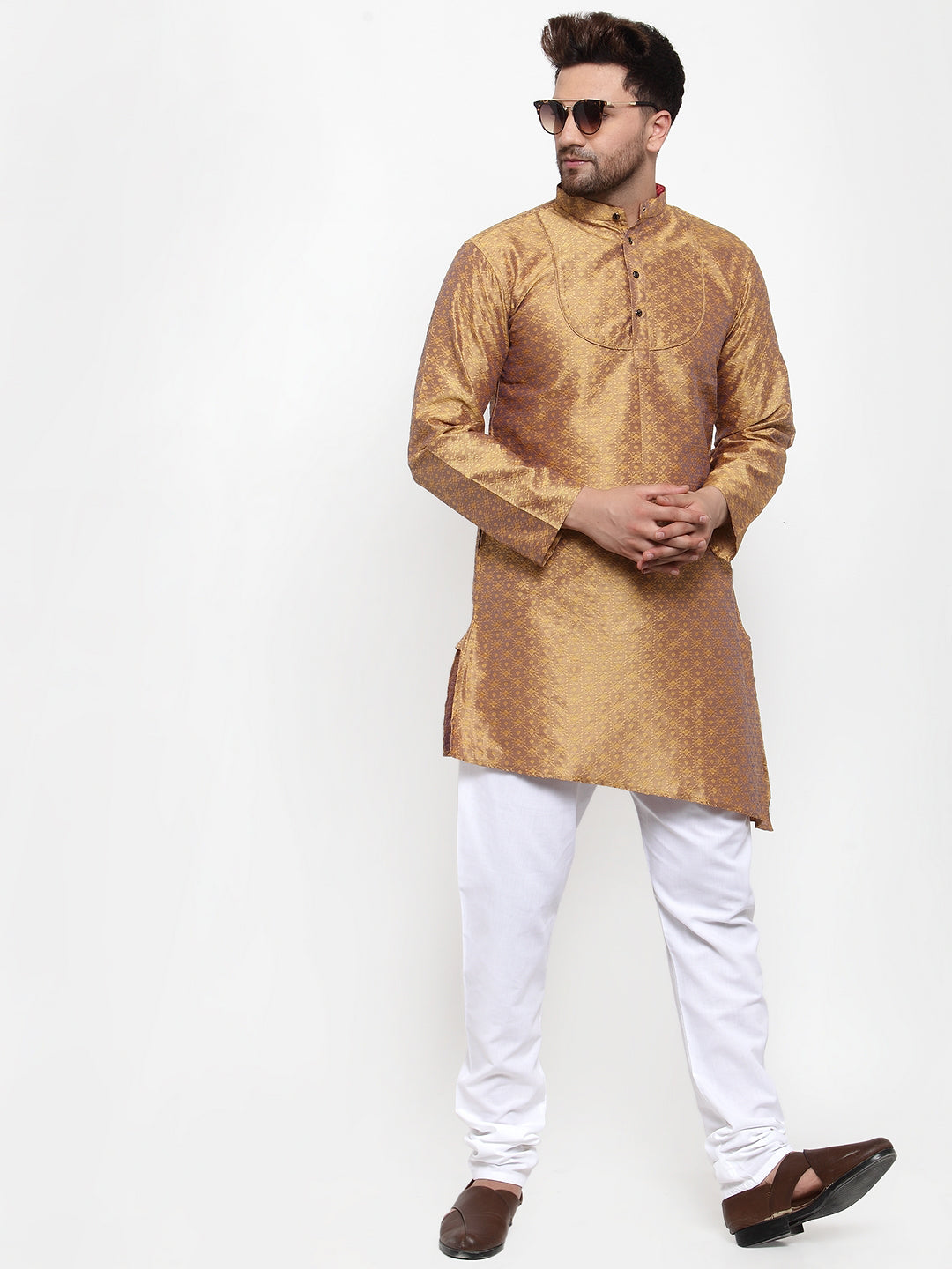 Golden Silk Geometric Party Kurtas