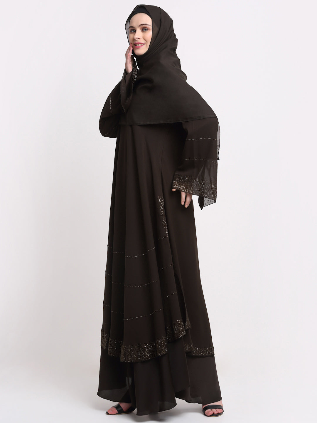 Klotthe Women Brown Embellished Burqa With Scarves