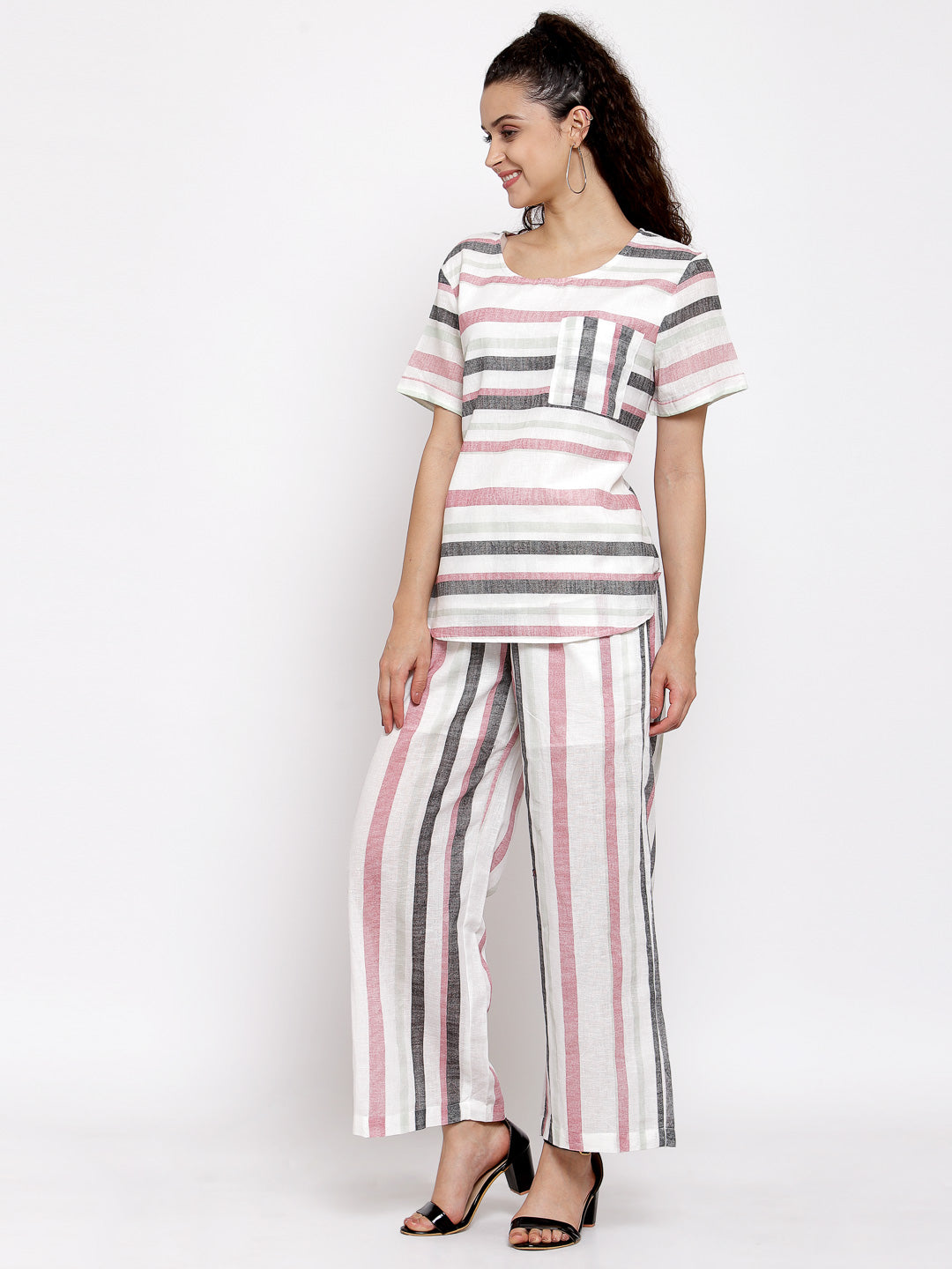 KLOTTHE Multicolor Stripe Printed A- Line Dress with Bottom