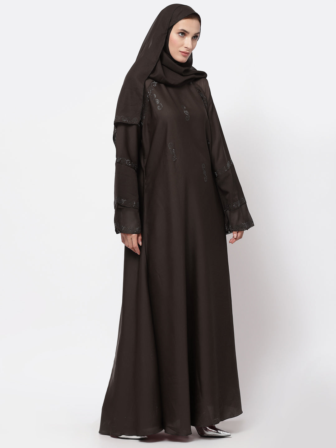 Klotthe Women Brown Embellished Burqa With Scarves