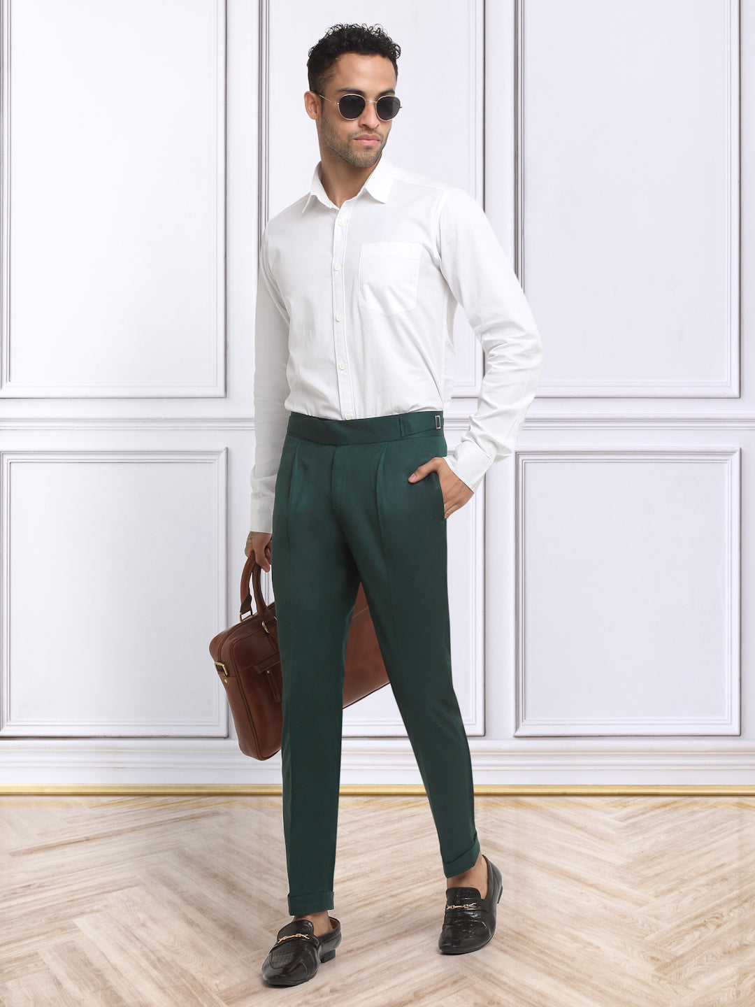 Italian Style Formal Gurkha Pant-BottleGreen