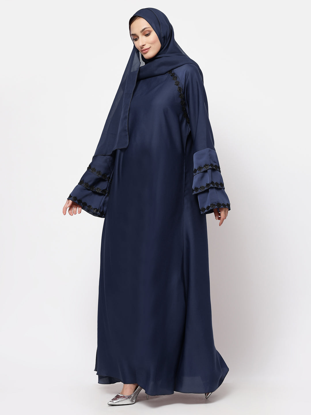 Klotthe Women Blue Embellished Burqa With Scarves