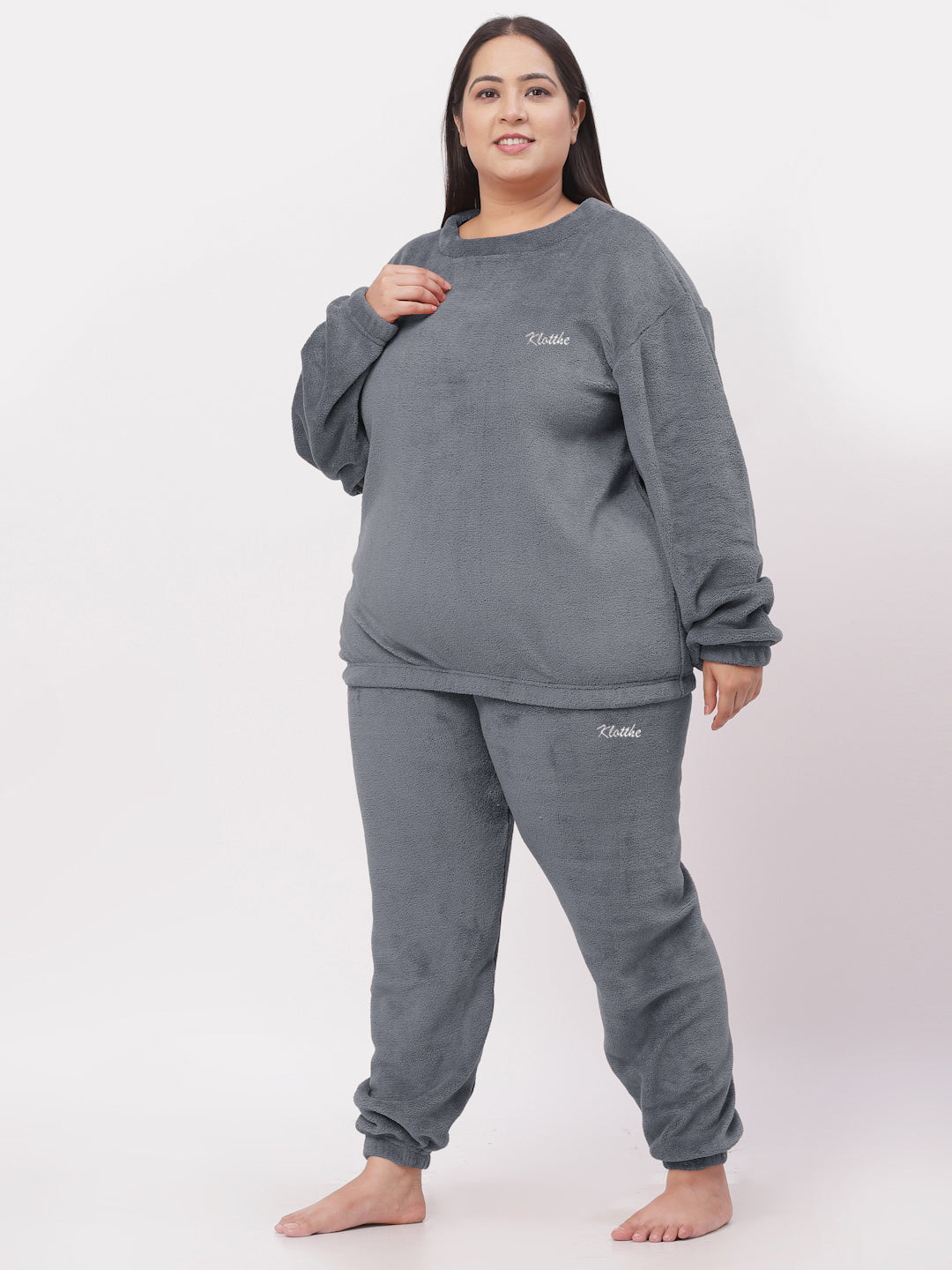 Klotthe Women Grey Wool Blend Solid Night Suit