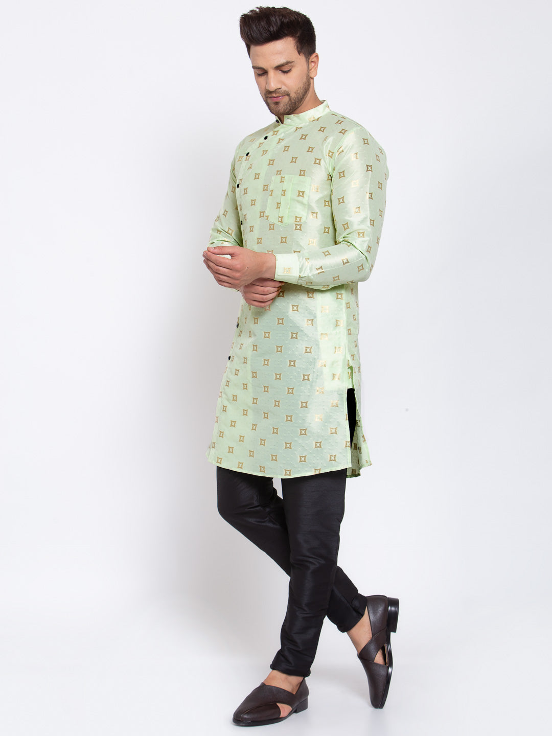 KLOTTHE Green Cotton Geometric Kurta