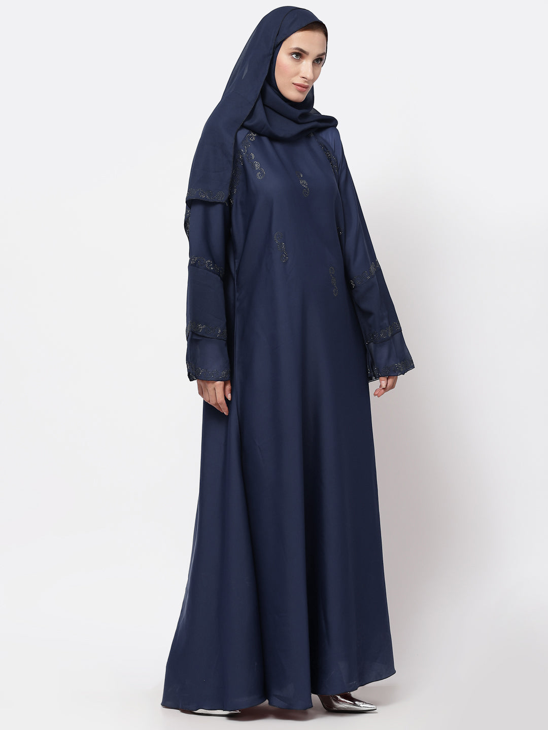 Klotthe Women Blue Embellished Burqa With Scarves