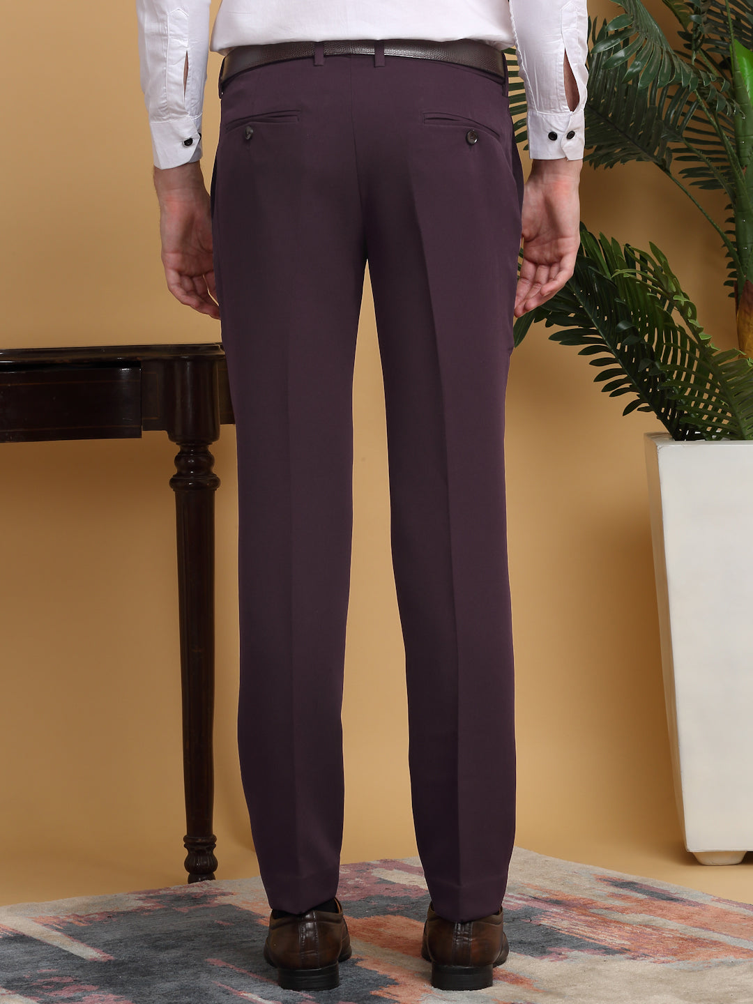 Klotthe Wine Lycra Cotton Elastic Solid Slim Fit Formal Gurkha Pant