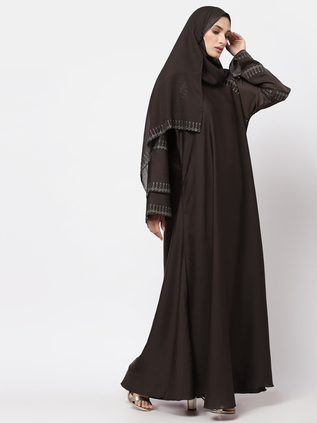 Klotthe Women Brown Embellished Burqa With Scarves