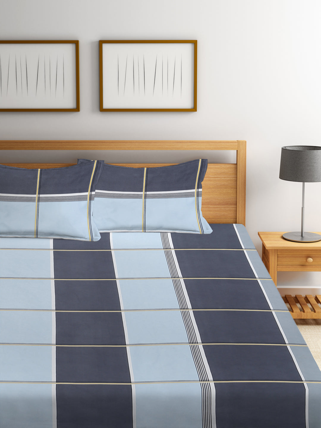 Klotthe Multi Geometric 300 TC Cotton Blend Elasticated Double Bedsheet with 2 Pillow Covers