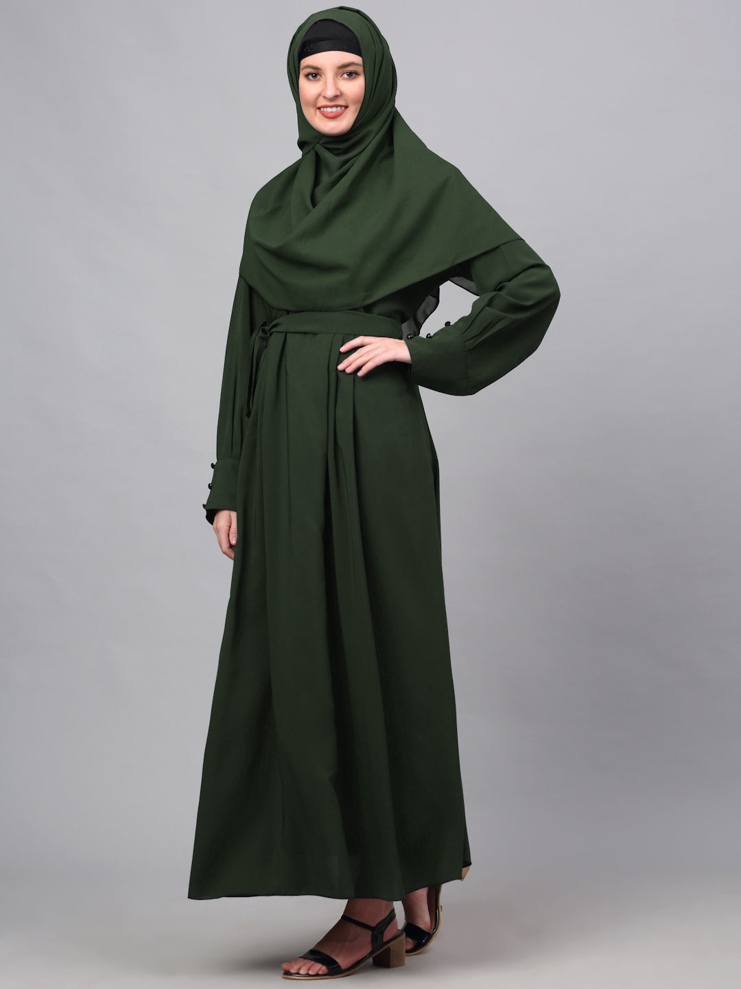 Klotthe Women Olive Embellished Burqa With Scarves
