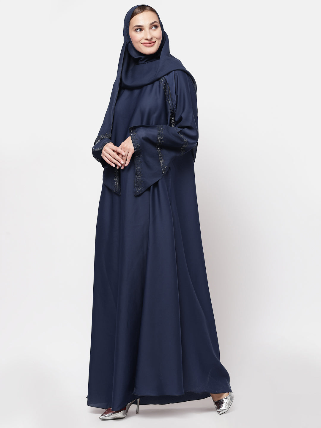 Klotthe Women Blue Embellished Burqa With Scarves