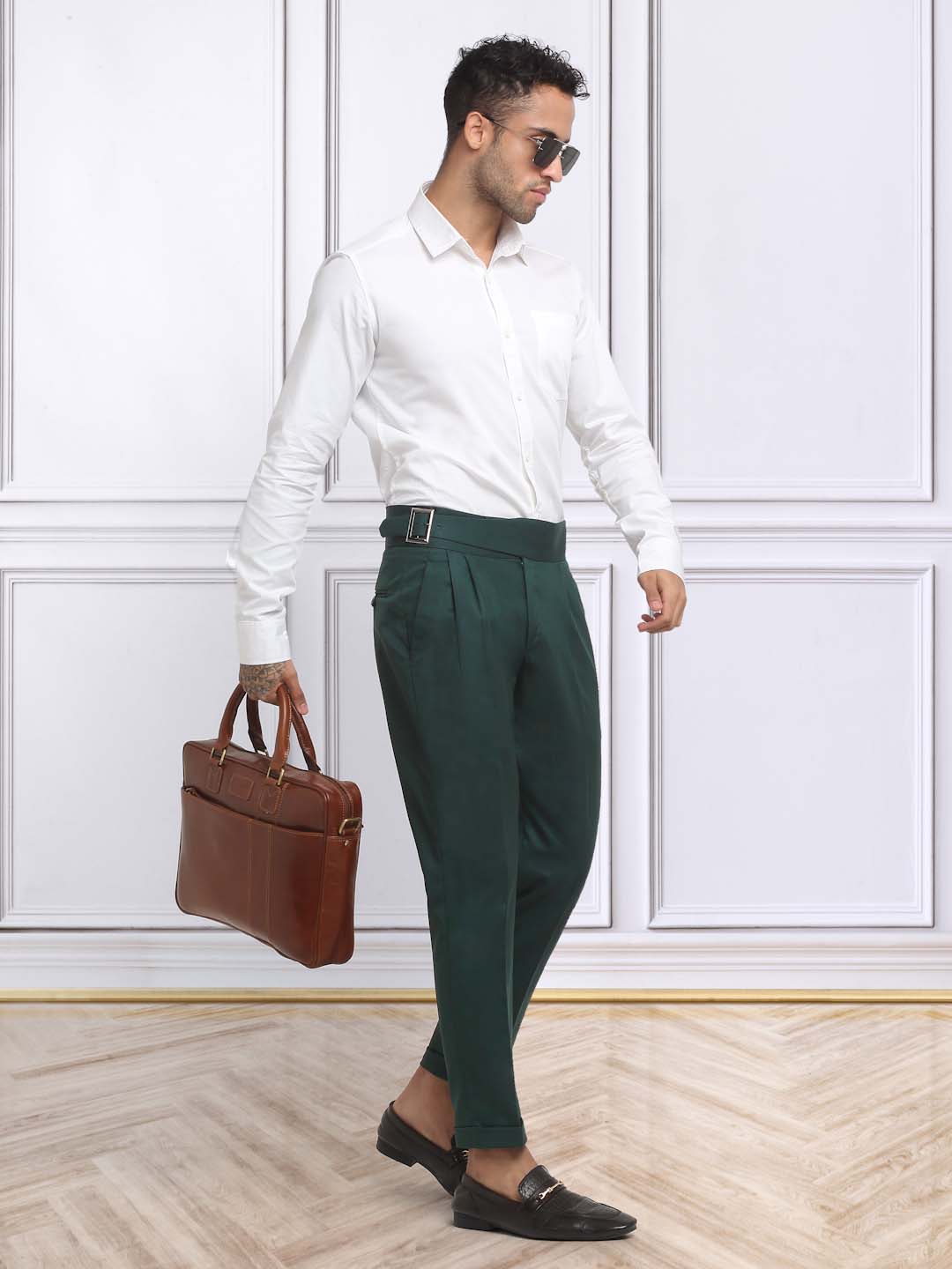 Italian Style Formal Gurkha Pant-BottleGreen