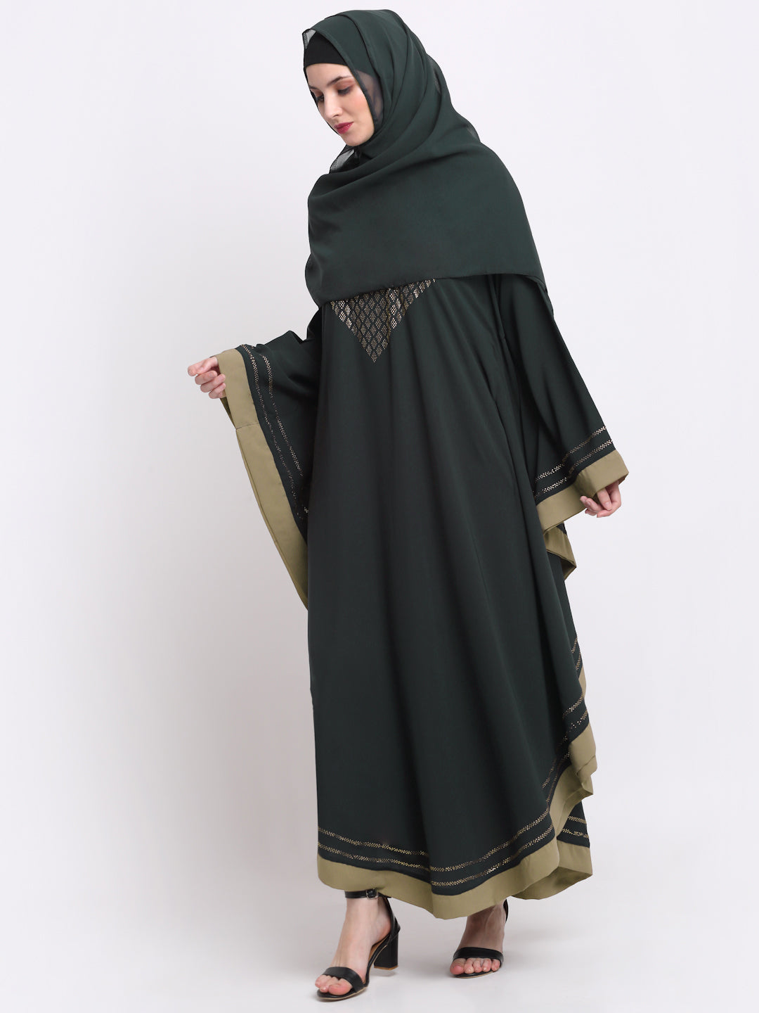 Klotthe Women Grey Embellished Burqa With Scarves