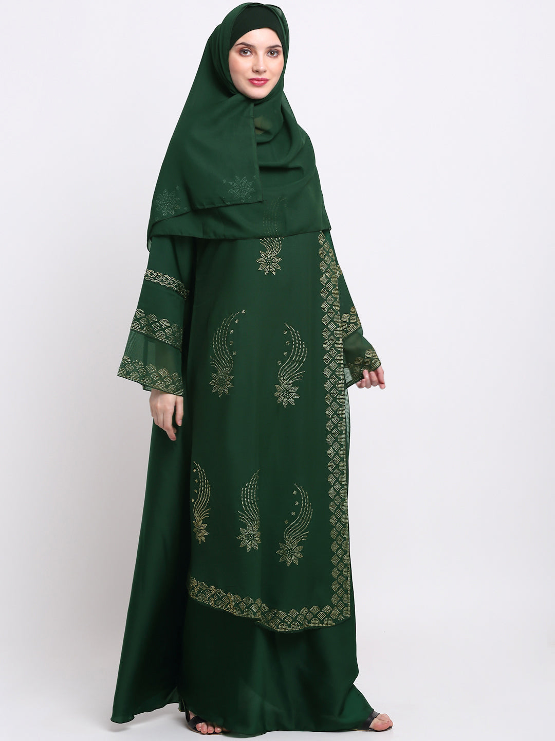 Klotthe Women Green Embellished Burqa With Scarves