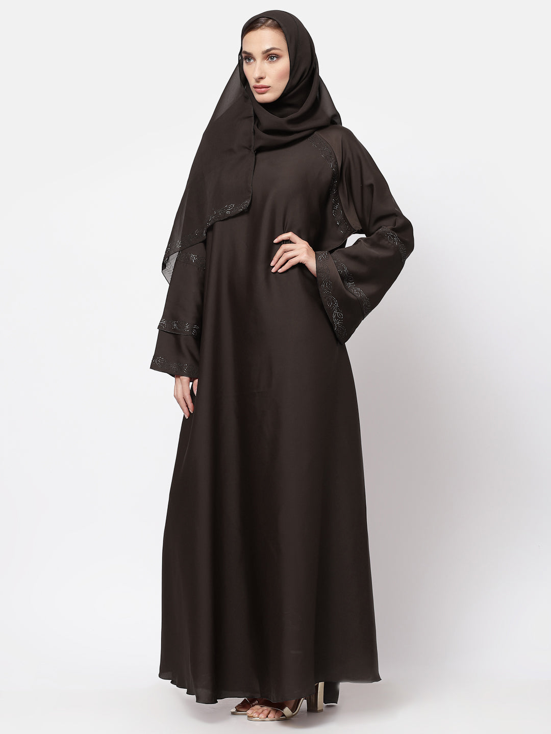 Klotthe Women Brown Embellished Burqa With Scarves