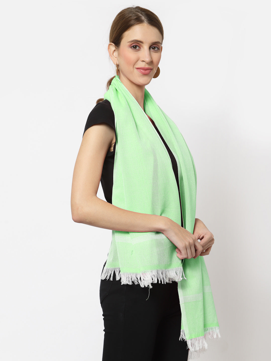 Klotthe Women Green Solid Cotton Stole