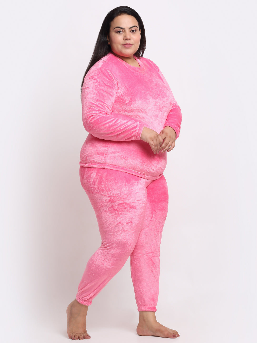 Klotthe Women Light Pink Solid Wool Blend Night Suit