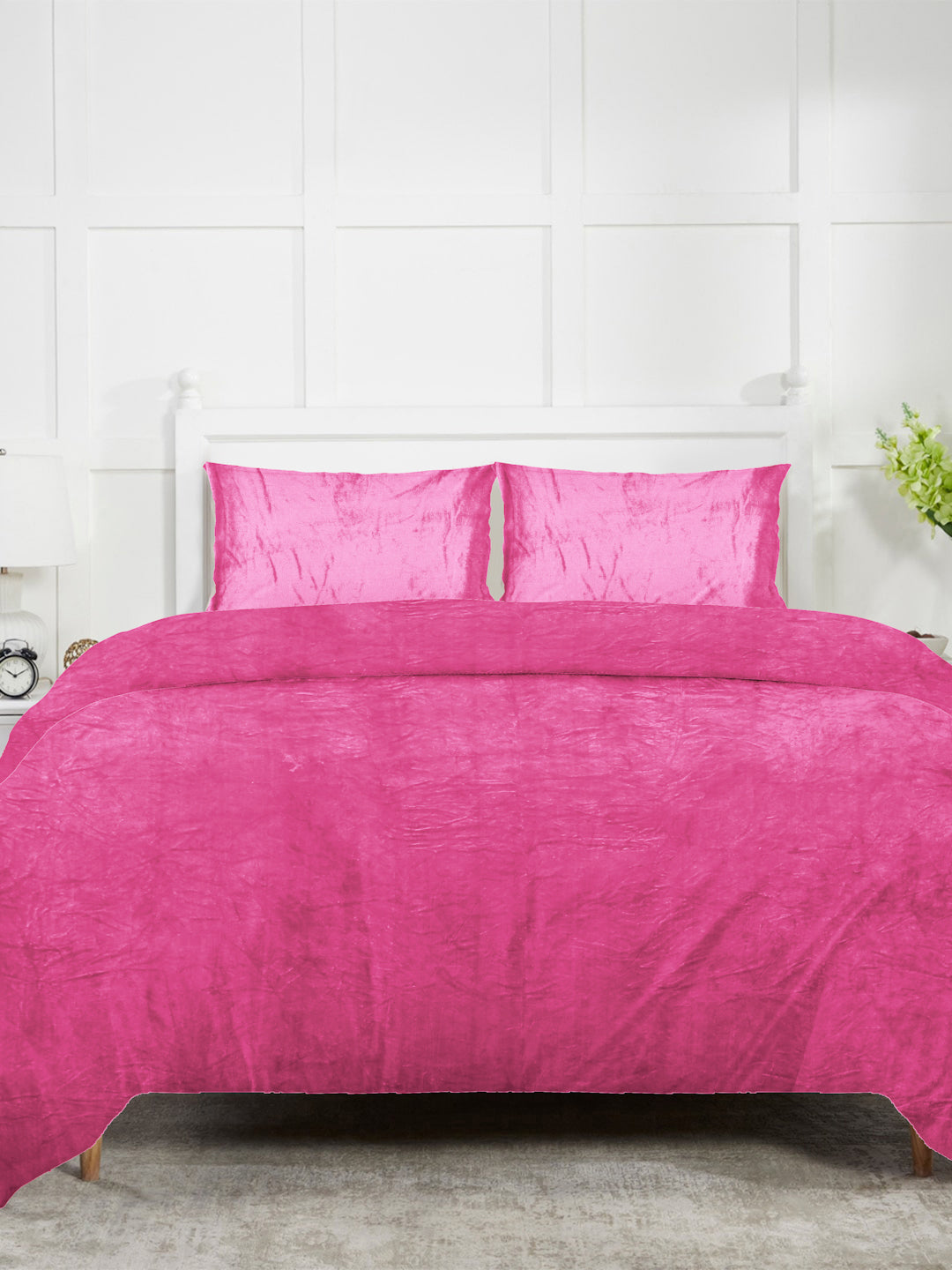 Klotthe Light Pink Solid Woolen Mild Winter Double King Bedding Set