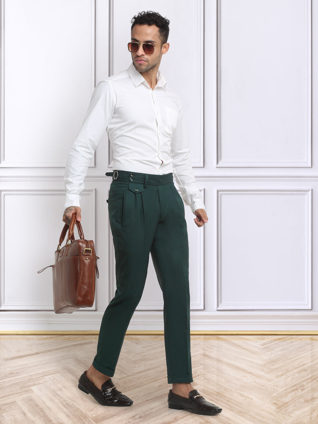 Italian Style Formal Gurkha Pant-BottleGreen