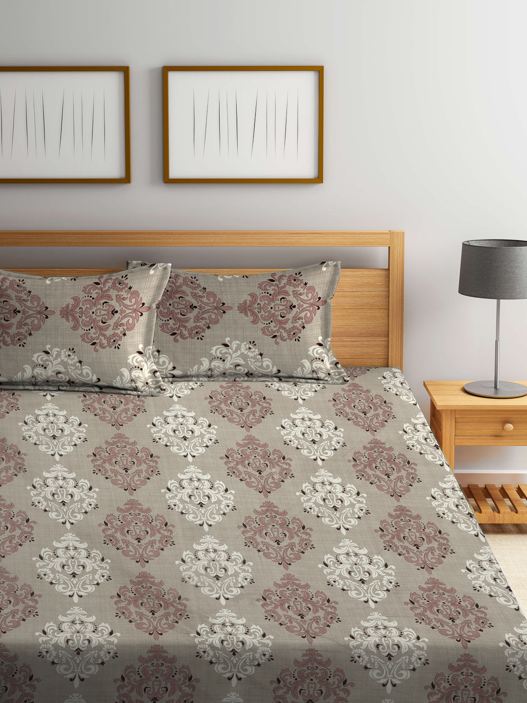 Klotthe Multicolor Ethnic Motifs 300 TC Cotton Blend Fitted Double Bedsheet with 2 Pillow Covers