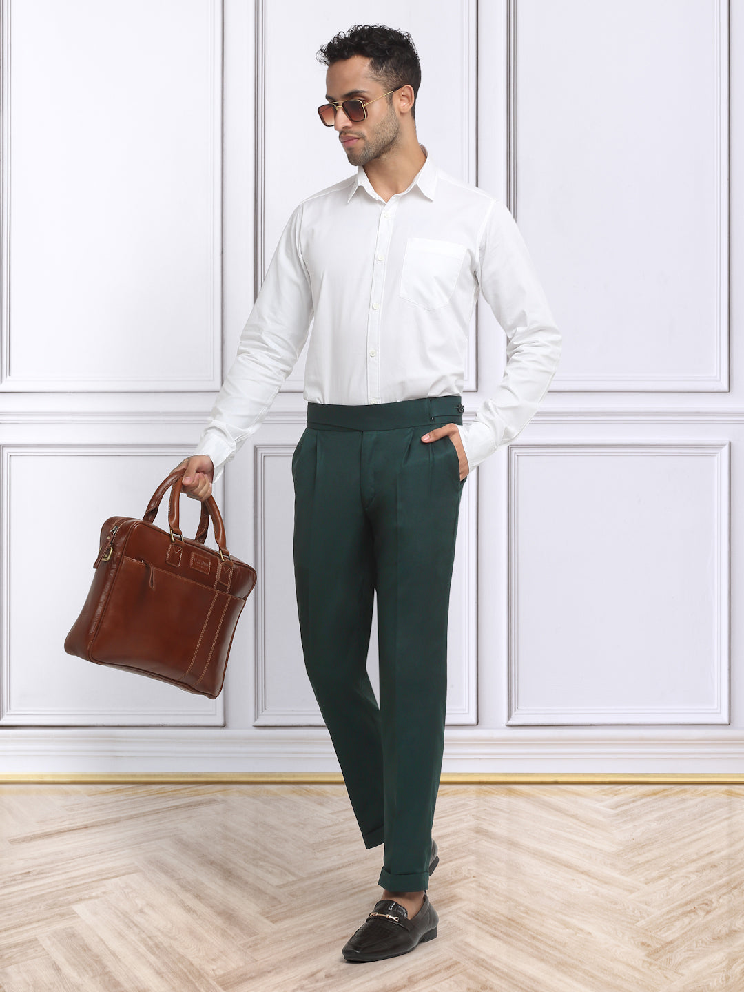 Italian Style Formal Gurkha Pant-BottleGreen