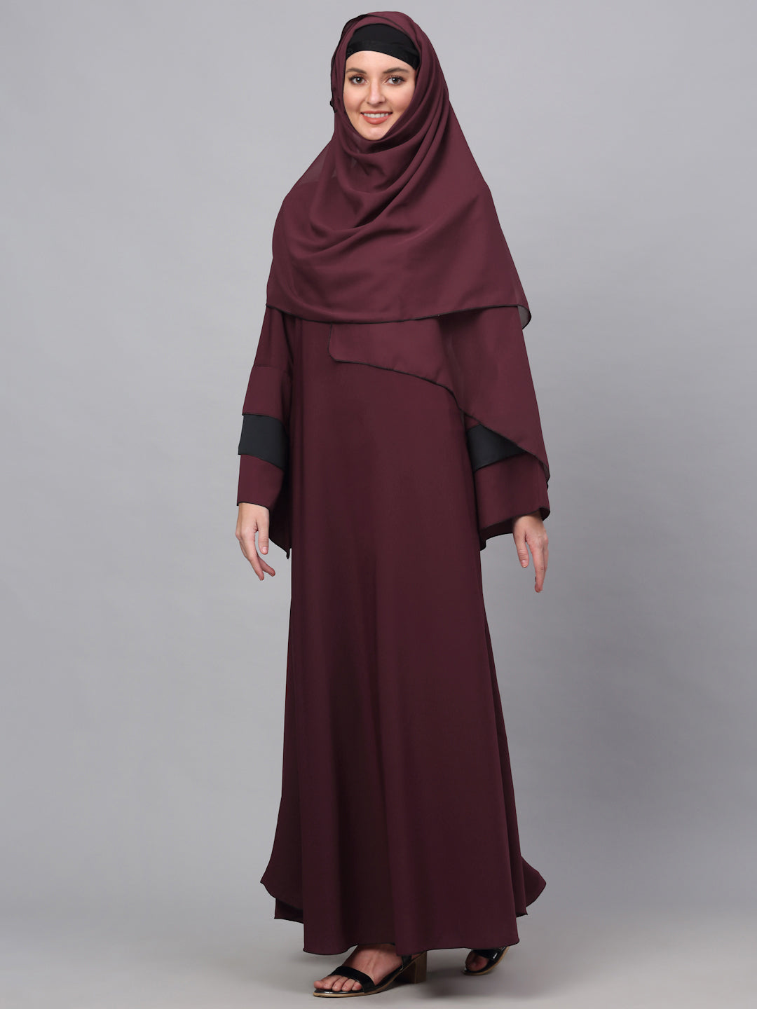 Klotthe Women Maroon Embellished Burqa With Scarves