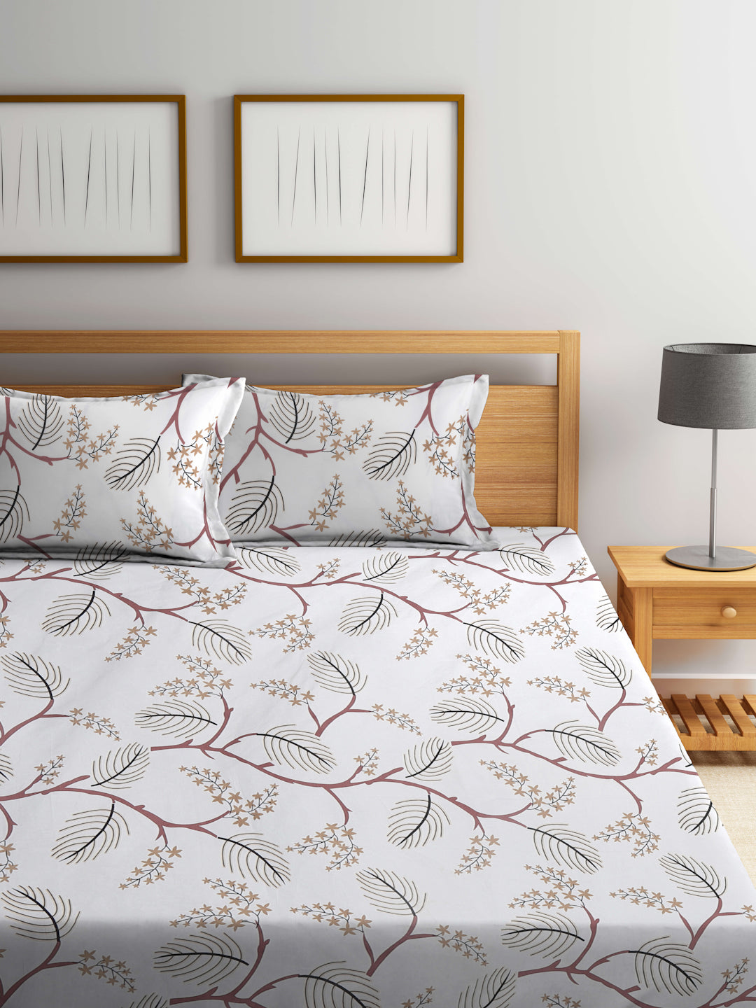 Klotthe Multicolor Floral 300 TC Cotton Blend Fitted Double Bedsheet with 2 Pillow Covers