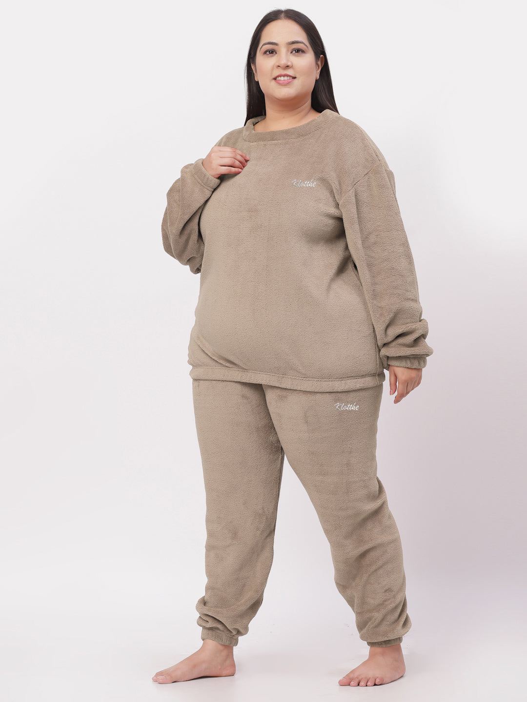 Klotthe Women Beige Wool Blend Solid Night Suit