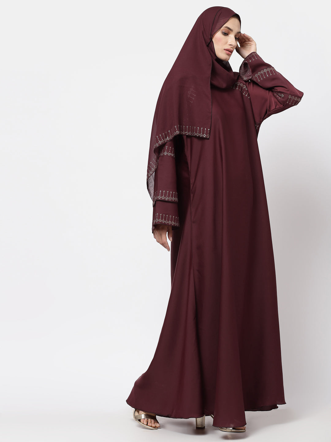 Klotthe Women Maroon Embellished Burqa With Scarves