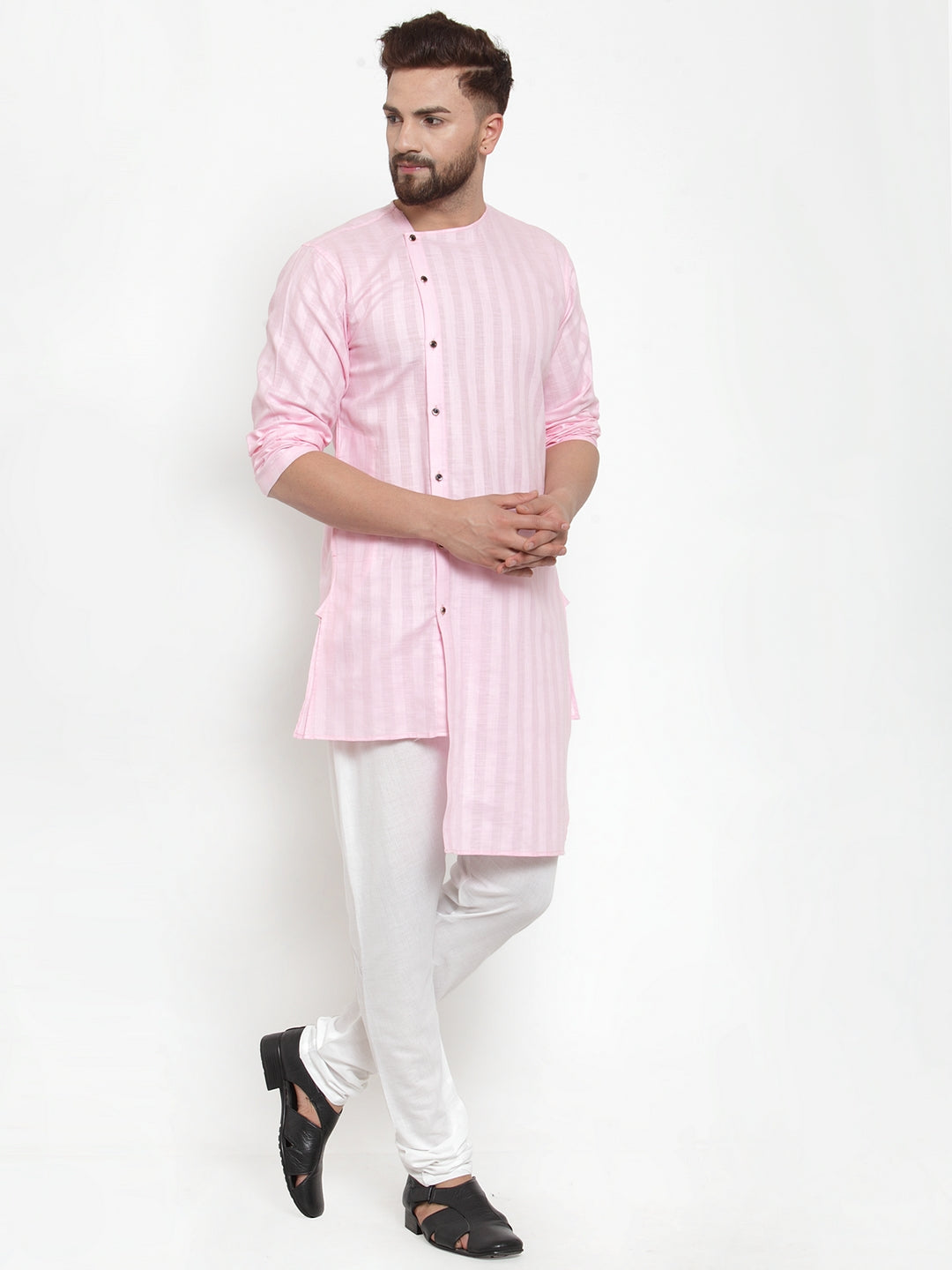 Pink Cotton Striped Party Kurtas