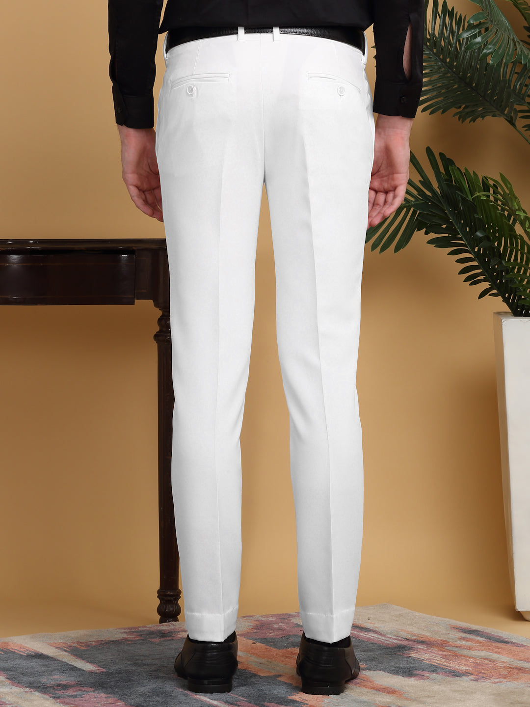 Klotthe Cream Lycra Cotton Elastic Solid Slim Fit Formal Gurkha Pant