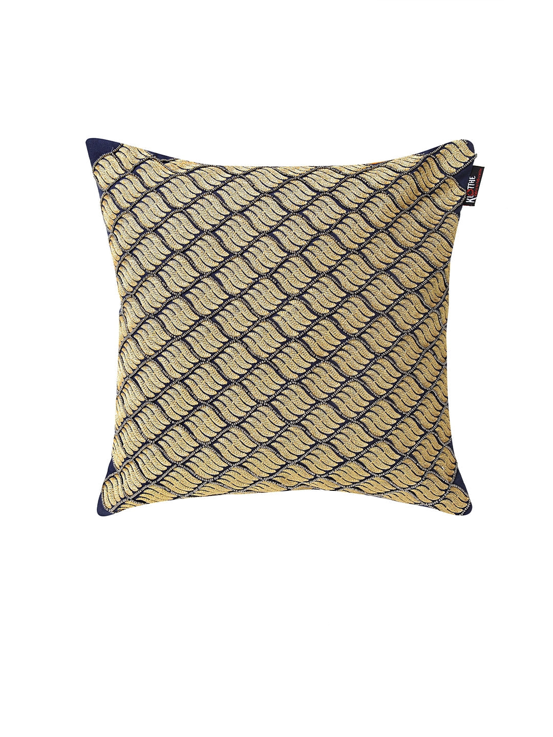 KLOTTHE Set of Two NavyBlue Cotton Silk Embroidered Cushion Covers