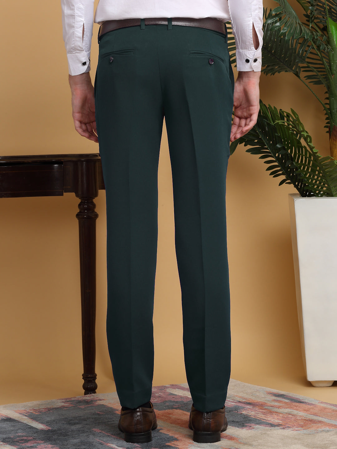 Klotthe Green Lycra Cotton Elastic Solid Slim Fit Formal Gurkha Pant