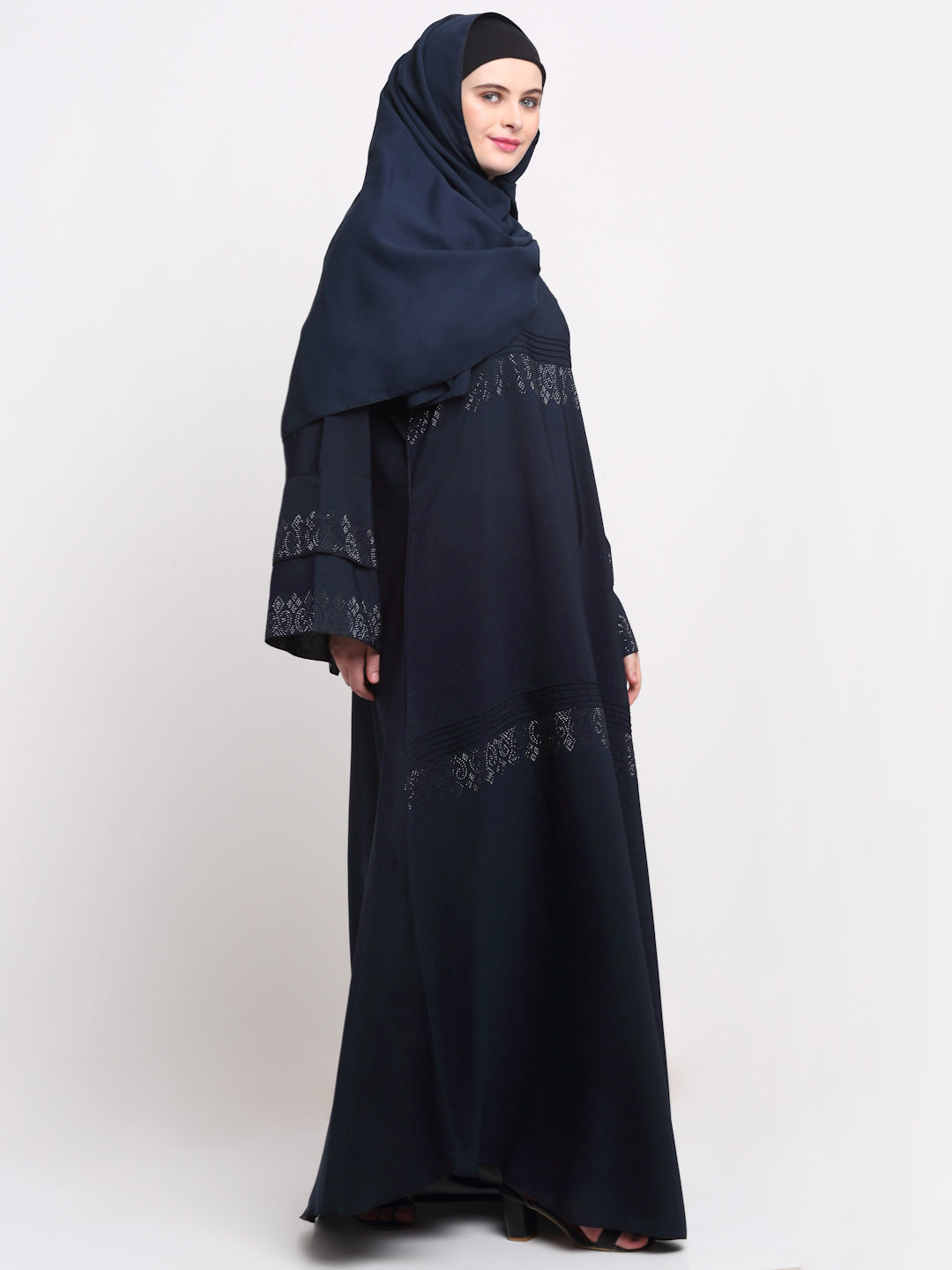 Klotthe Women Navy Blue Solid Burqa With Scarf
