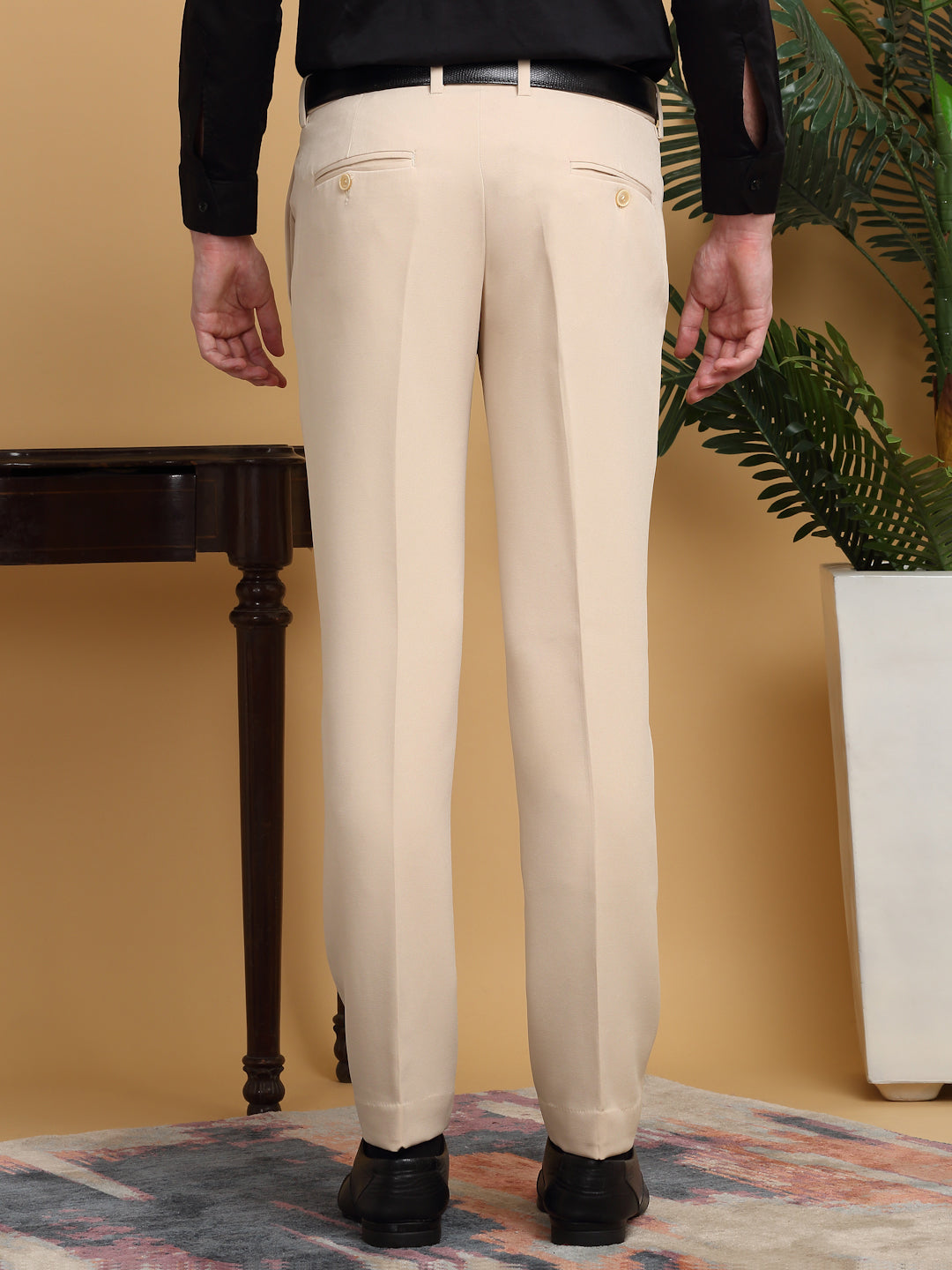 Klotthe Beige Lycra Cotton Elastic Solid Slim Fit Formal Gurkha Pant