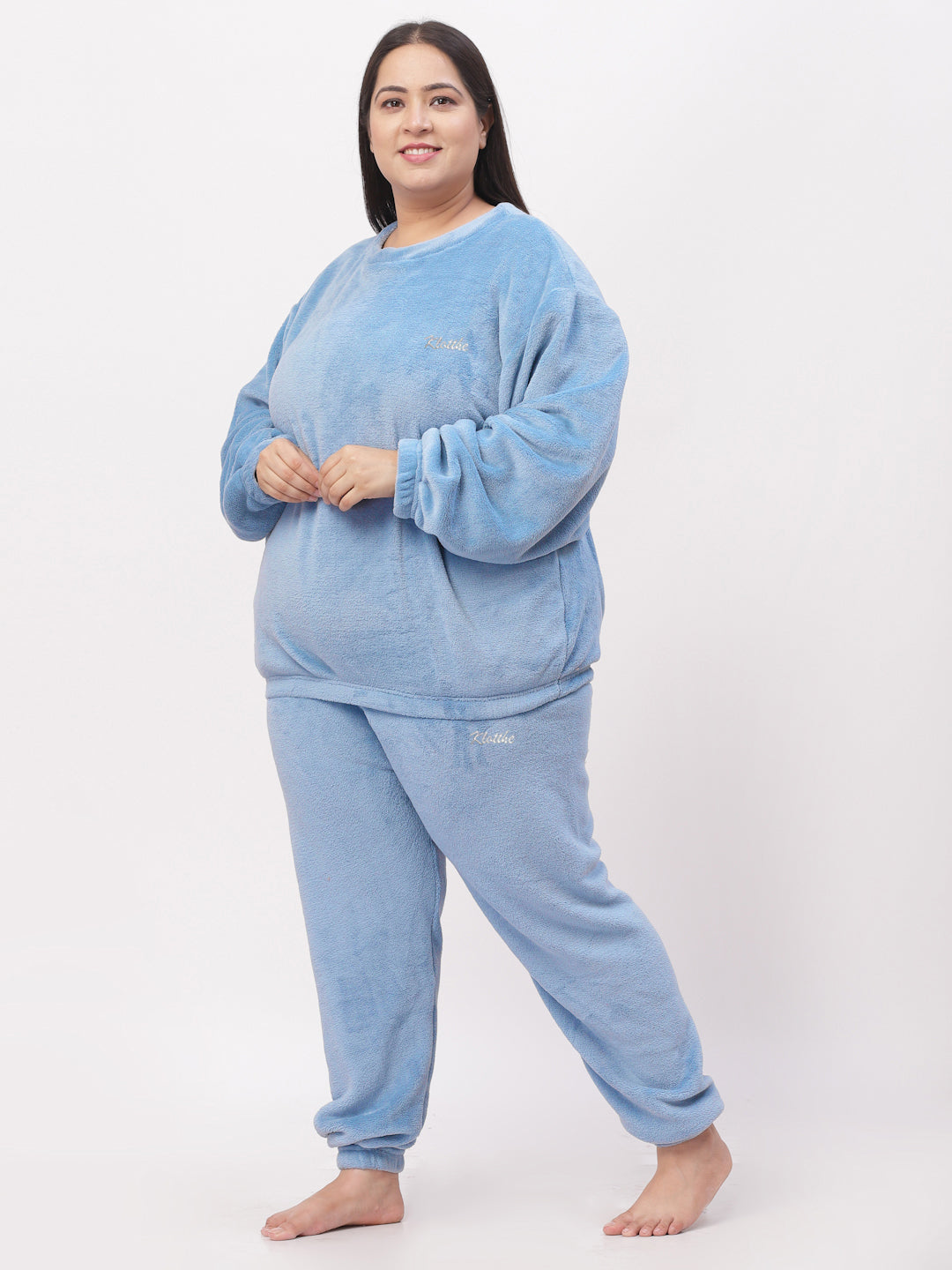 Klotthe Women Blue Wool Blend Solid Night Suit
