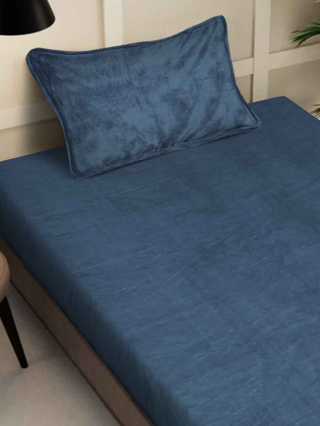 Klotthe Turquoise Solid Woolen Single Bed Sheet with Pillow Cover