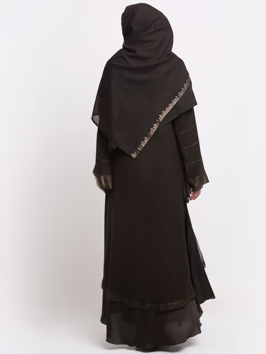 Klotthe Women Brown Embellished Burqa With Scarves