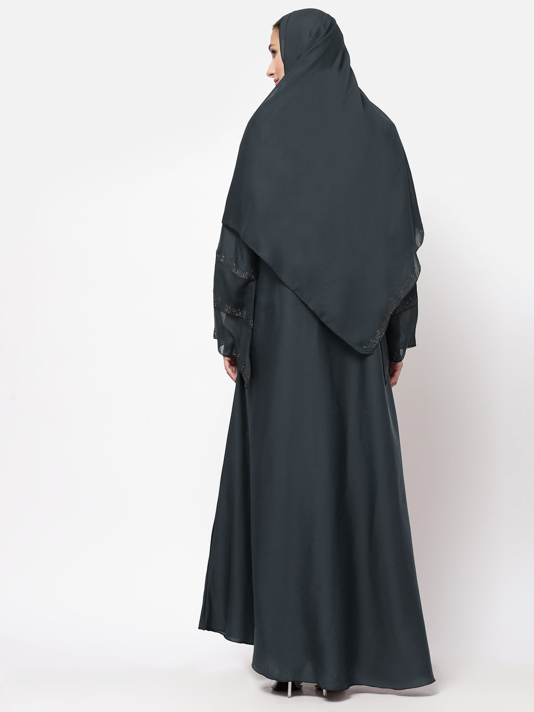 Klotthe Women Grey Embellished Burqa With Scarves