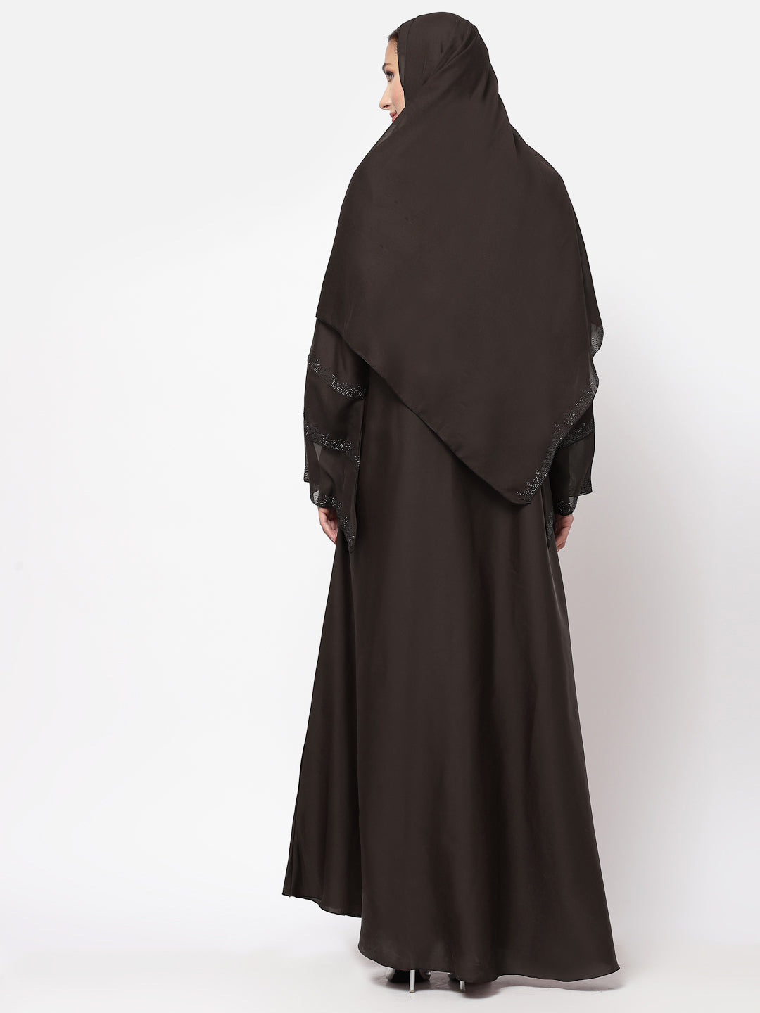 Klotthe Women Brown Embellished Burqa With Scarves