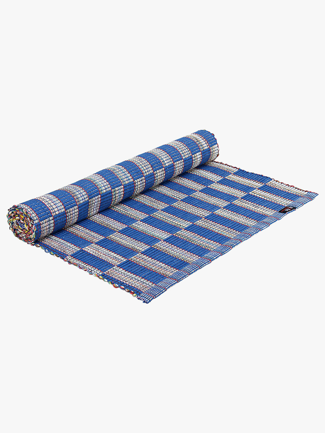 Klotthe Blue Rectangular Geometric Cotton Anti-Skid Rugs
