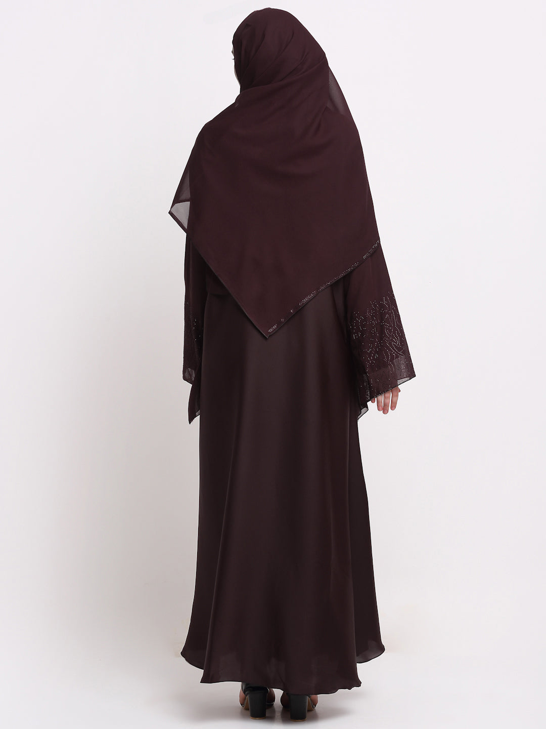 Klotthe Women Burgundy Embellished Burqa With Scarves