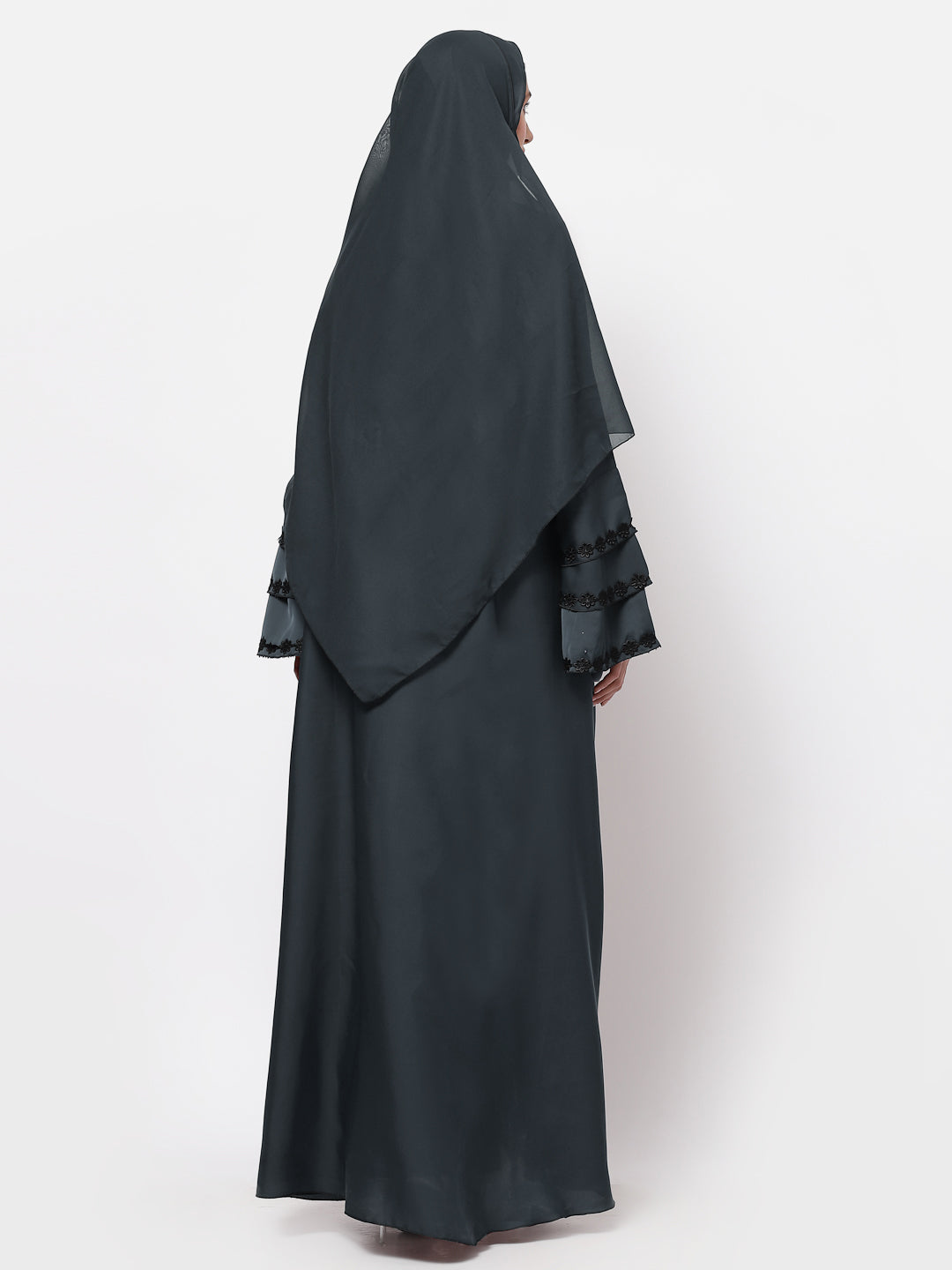 Klotthe Women Grey Embellished Burqa With Scarves