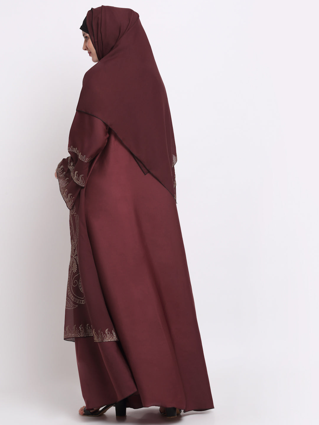 Klotthe Women Maroon Embellished Burqa With Scarves