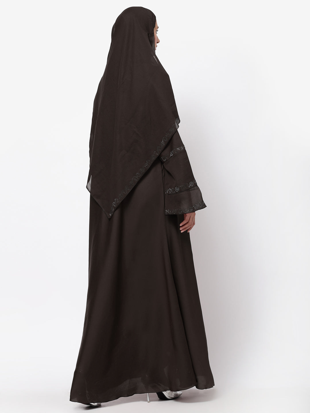 Klotthe Women Brown Embellished Burqa With Scarves