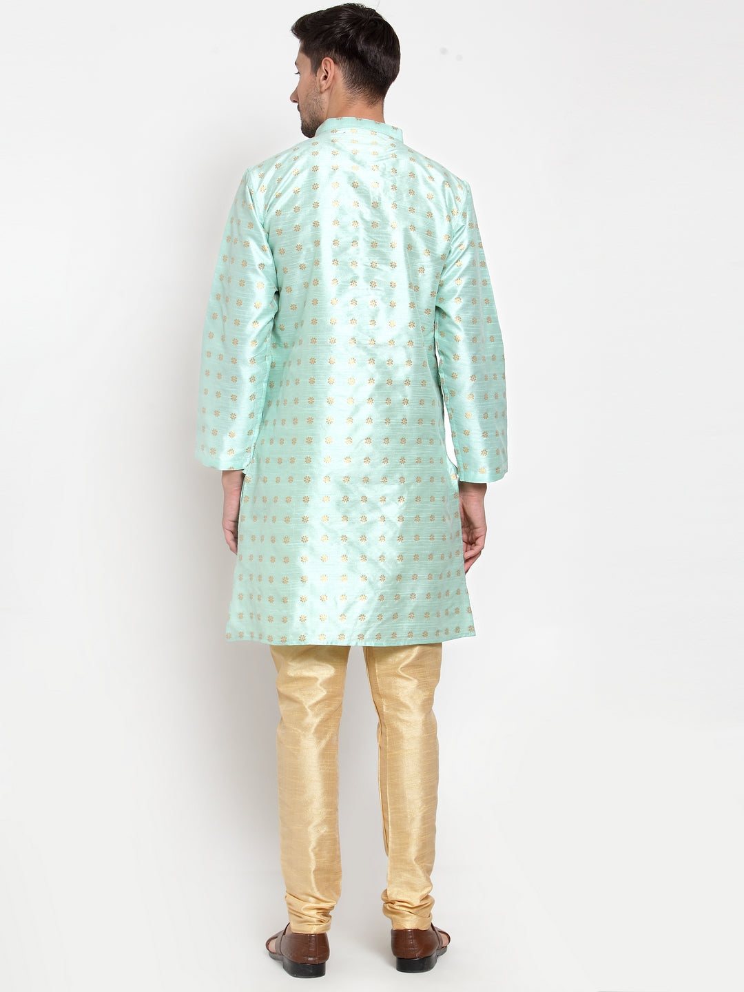 Green Cotton Silk Floral Party Kurtas