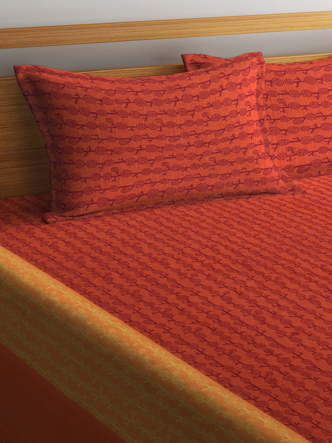 100% Cotton King Size Handwoven Bed Cover with Two Pillow Covers by KLOTTHE® (Red Striped)