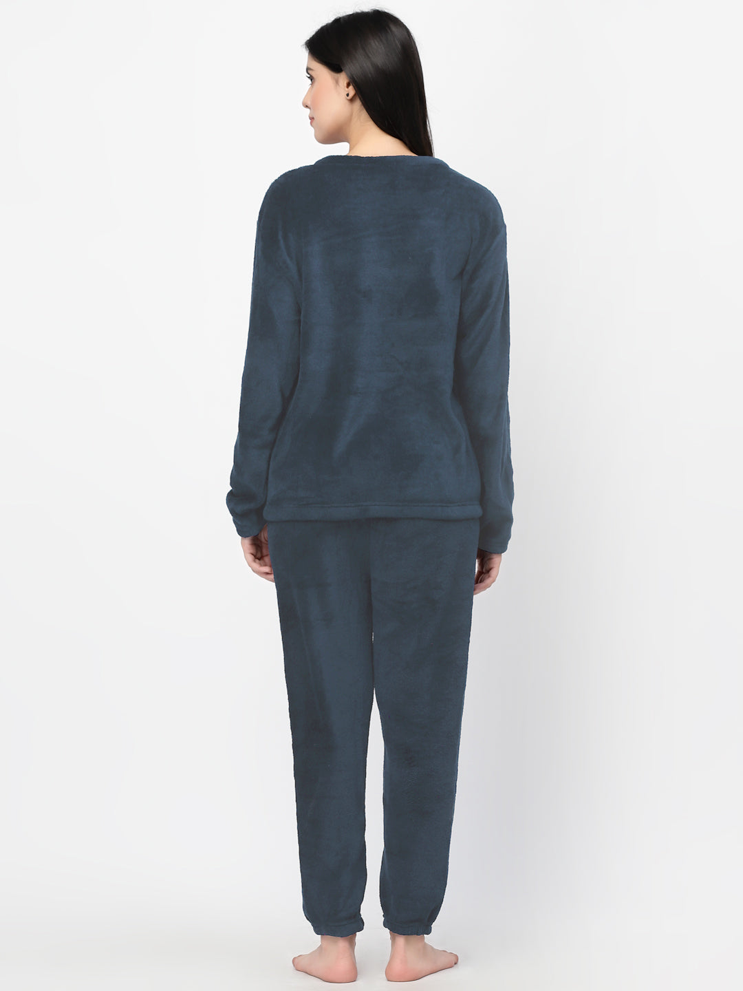Klotthe Women Blue Solid Wool Blend Night Suit